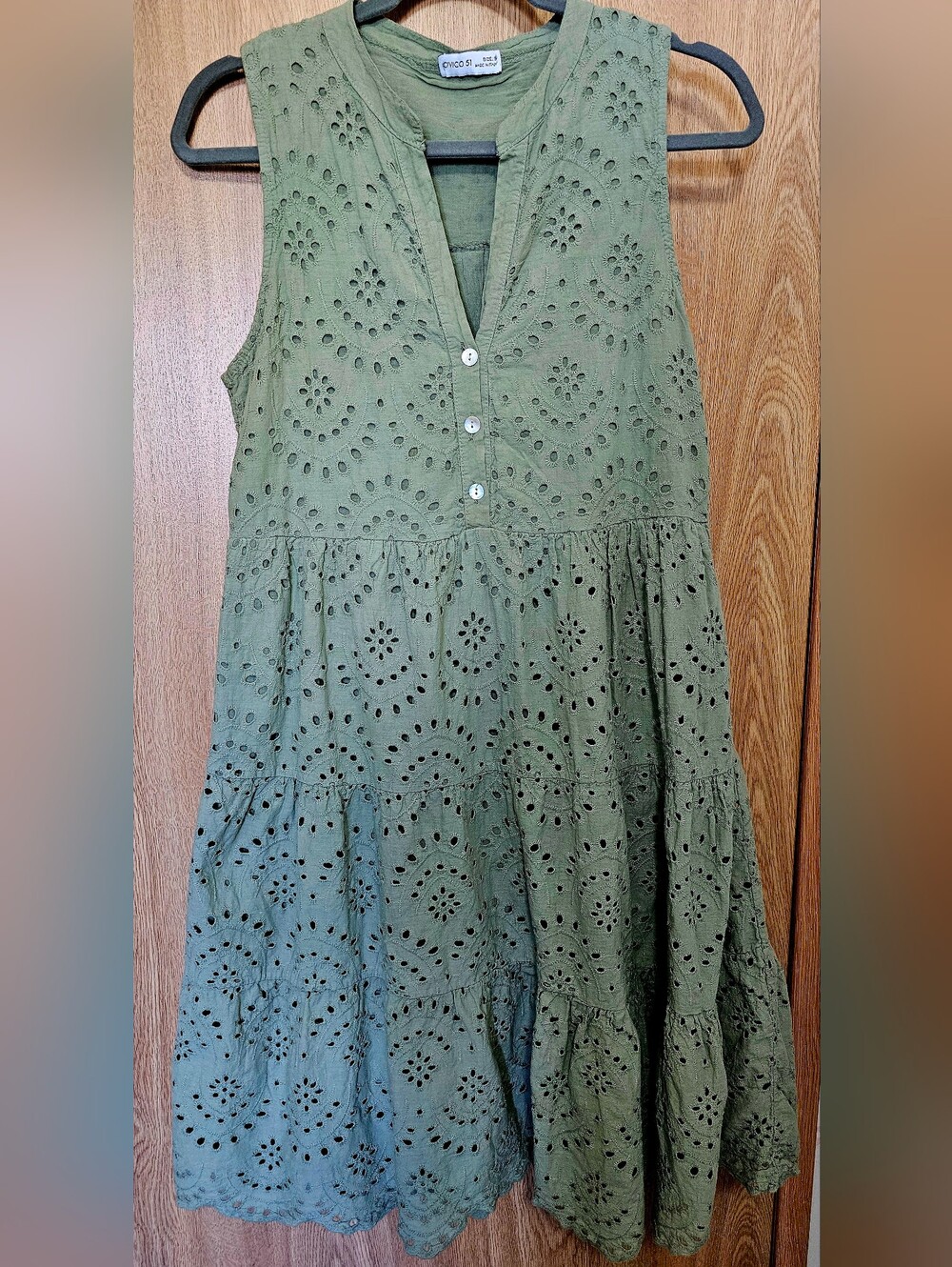 ❤️ 2/$60 CIVICO 51 Made In Italy 100% Green Olive Eyelet Midi Dress Sz Small